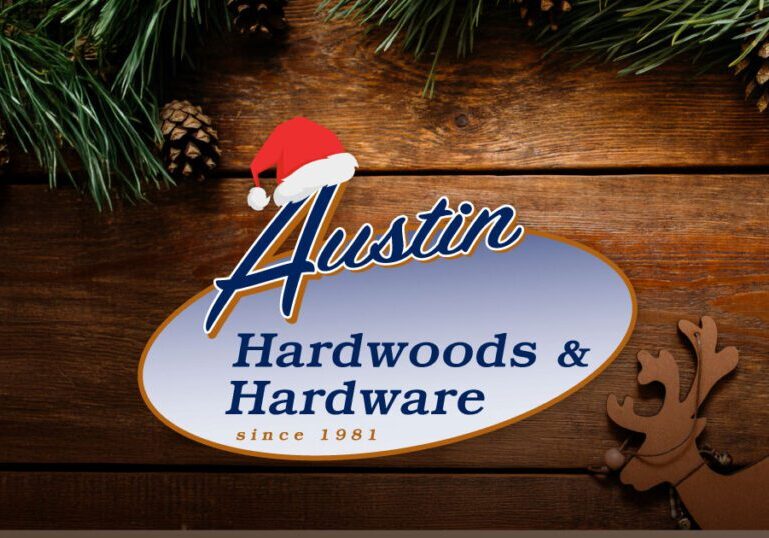 Austin Hardwoods logo with xmass theme